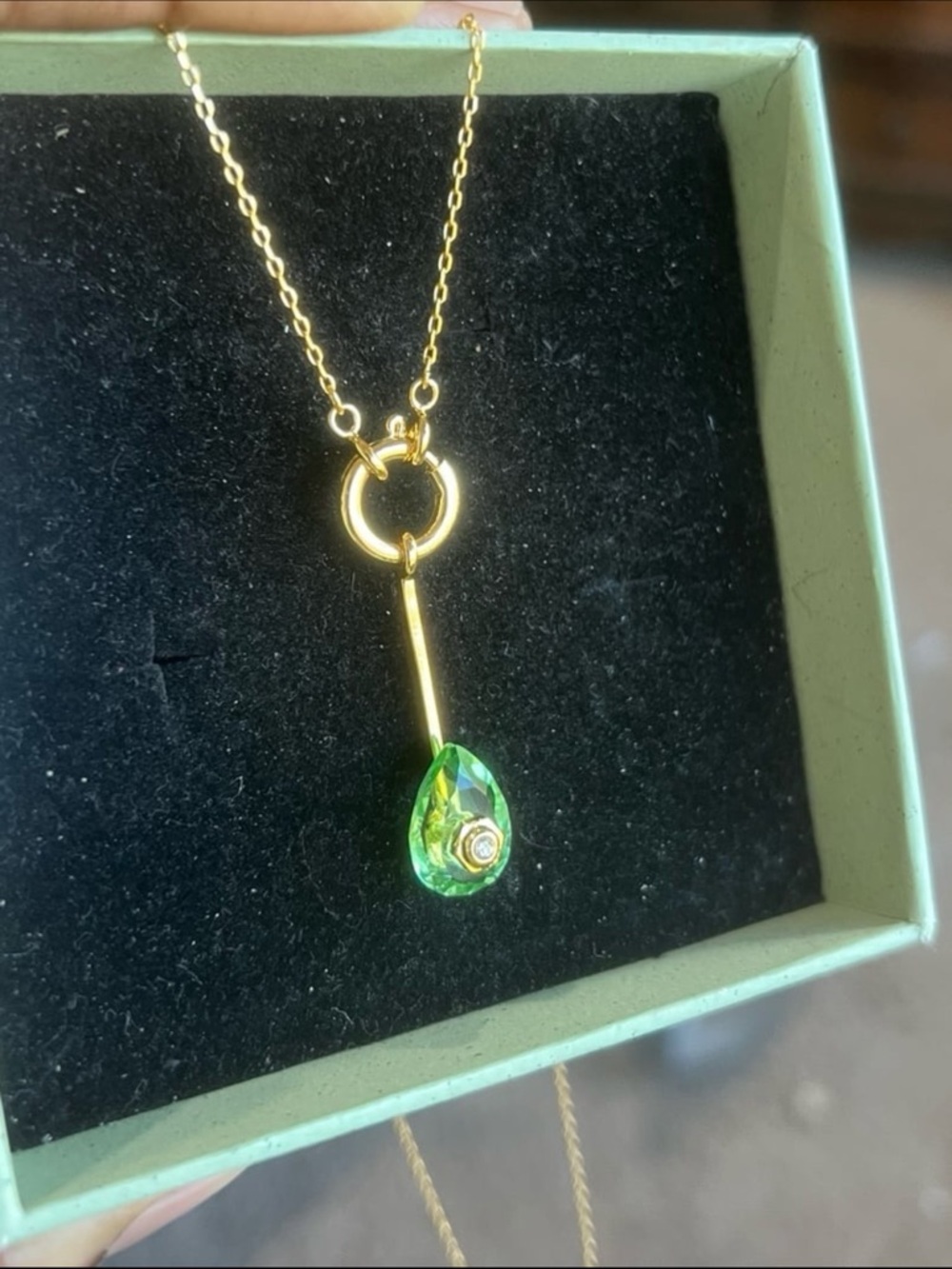 14kt gold plated emerald drop pendant necklace - new